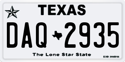 TX license plate DAQ2935