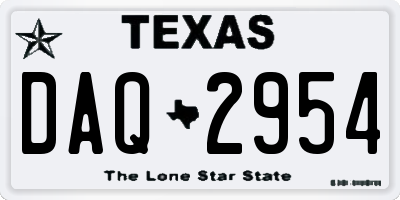 TX license plate DAQ2954