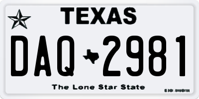 TX license plate DAQ2981