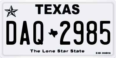 TX license plate DAQ2985