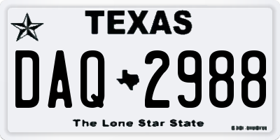 TX license plate DAQ2988