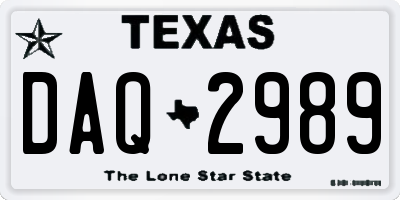 TX license plate DAQ2989