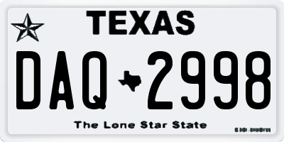 TX license plate DAQ2998