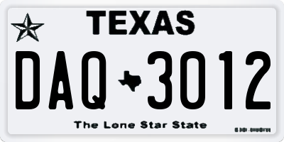 TX license plate DAQ3012