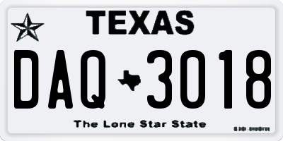 TX license plate DAQ3018