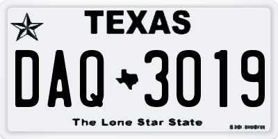 TX license plate DAQ3019