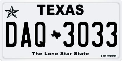 TX license plate DAQ3033