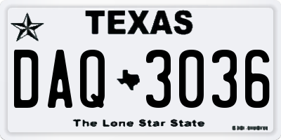 TX license plate DAQ3036