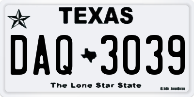 TX license plate DAQ3039