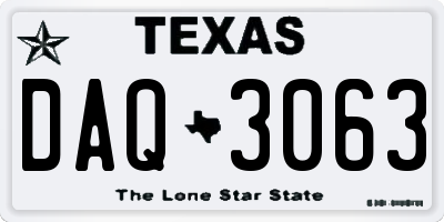 TX license plate DAQ3063