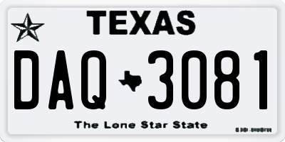 TX license plate DAQ3081
