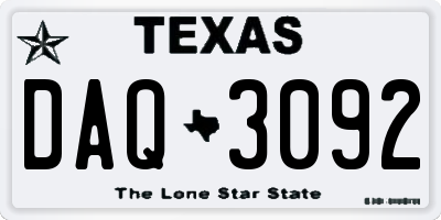 TX license plate DAQ3092
