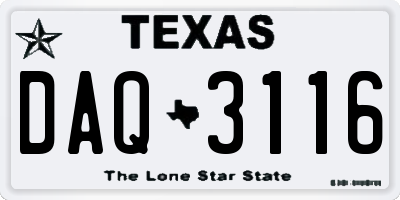 TX license plate DAQ3116