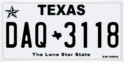 TX license plate DAQ3118