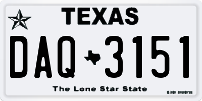 TX license plate DAQ3151