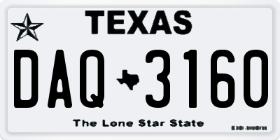 TX license plate DAQ3160