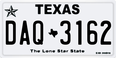 TX license plate DAQ3162