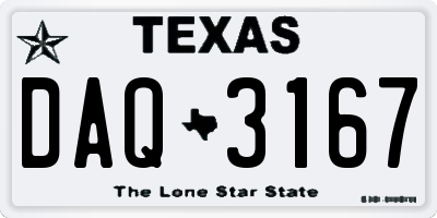 TX license plate DAQ3167