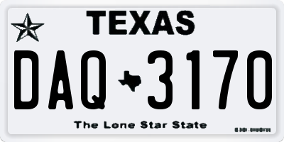 TX license plate DAQ3170