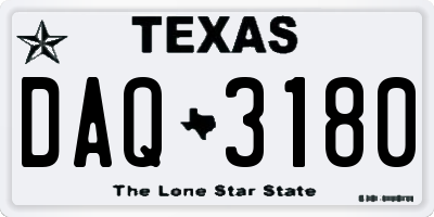 TX license plate DAQ3180