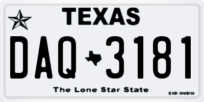 TX license plate DAQ3181