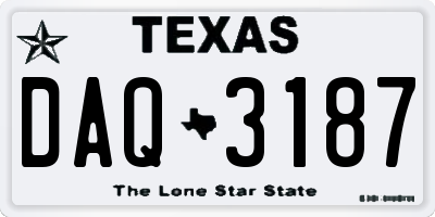 TX license plate DAQ3187