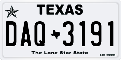 TX license plate DAQ3191