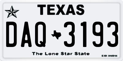 TX license plate DAQ3193