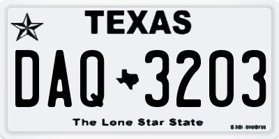 TX license plate DAQ3203