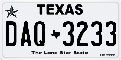 TX license plate DAQ3233
