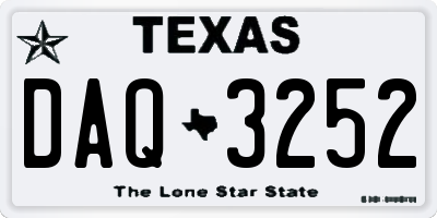 TX license plate DAQ3252