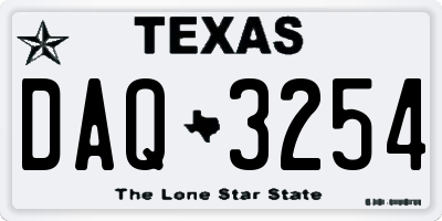 TX license plate DAQ3254