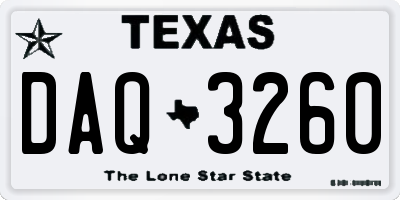 TX license plate DAQ3260