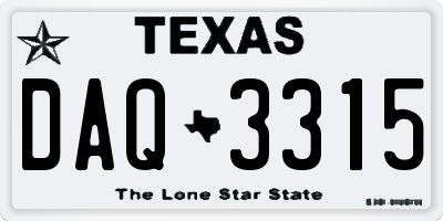 TX license plate DAQ3315