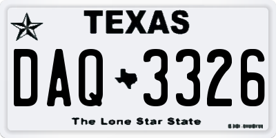 TX license plate DAQ3326