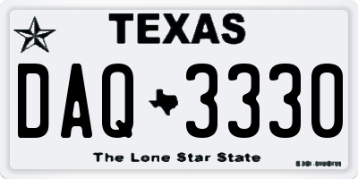 TX license plate DAQ3330