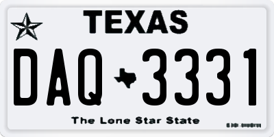 TX license plate DAQ3331