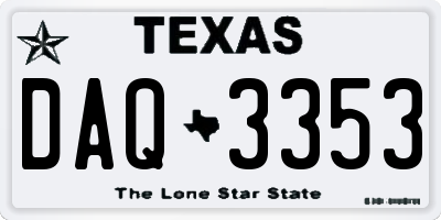 TX license plate DAQ3353