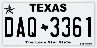 TX license plate DAQ3361