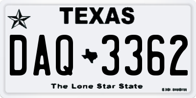 TX license plate DAQ3362