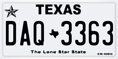 TX license plate DAQ3363