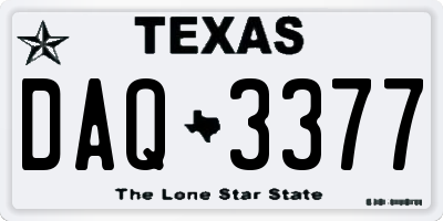 TX license plate DAQ3377