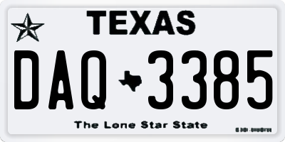 TX license plate DAQ3385