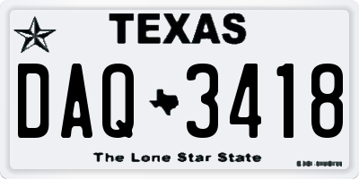 TX license plate DAQ3418