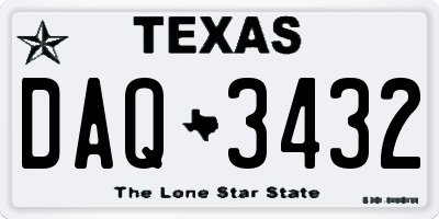 TX license plate DAQ3432