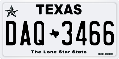 TX license plate DAQ3466