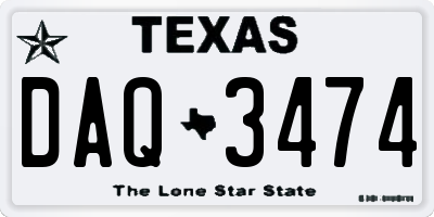 TX license plate DAQ3474