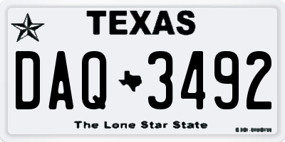 TX license plate DAQ3492