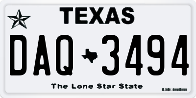 TX license plate DAQ3494