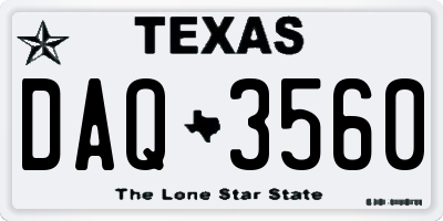TX license plate DAQ3560